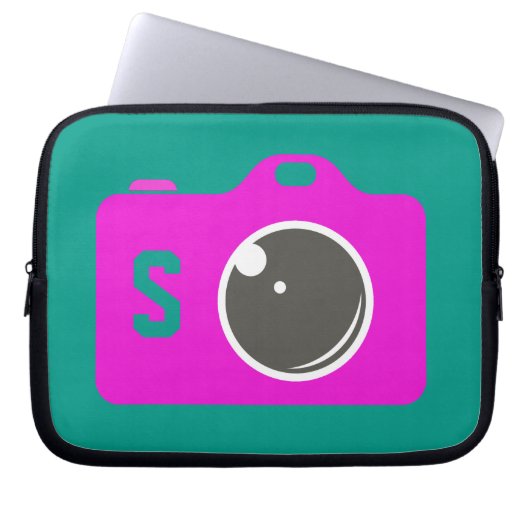 Pop Art Lila Camera Green Monogram Laptopschutzhülle (Vorderseite)