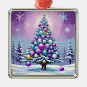 Pop Art Lila Haze Weihnachten mit Schnee Ornament Aus Metall