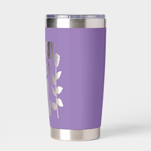 Pop Art Lila mit negativer Raummeldung Thermobecher (Rückseite)