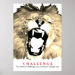 Pop Art Lion Motivierend Challenge Vintag Sepia Poster