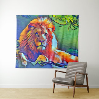 Pop Art Lion Wandteppich