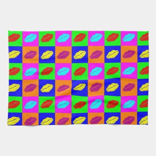 Pop Art Lippenstift Kuss Geschirrtuch (Horizontal)