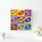 Pop Art Lips Muster Design Uhr. Quadratische Wanduhr (Zuhause)
