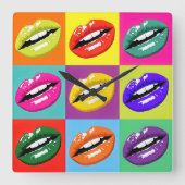 Pop Art Lips Muster Design Uhr. Quadratische Wanduhr (Vorderseite)