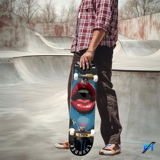 Pop Art Lips with Comic Expressions - Fett Retro Skateboard