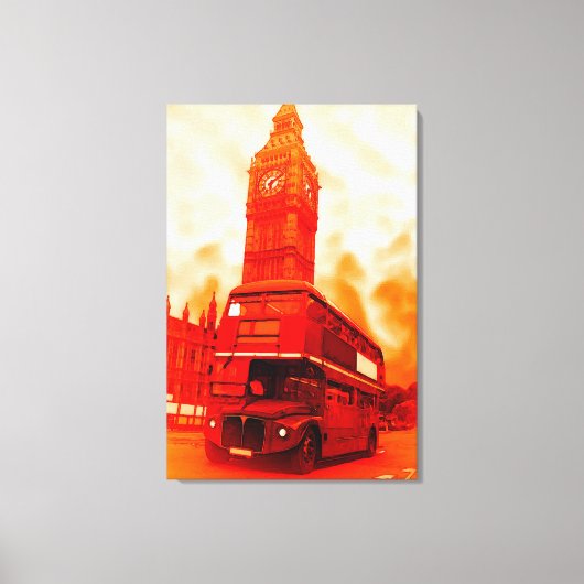 Pop Art London Bus Big Ben Red Orange Yellow Leinwanddruck (Vorderseite)