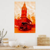 Pop Art London Bus Big Ben Red Orange Yellow Poster (Küche)