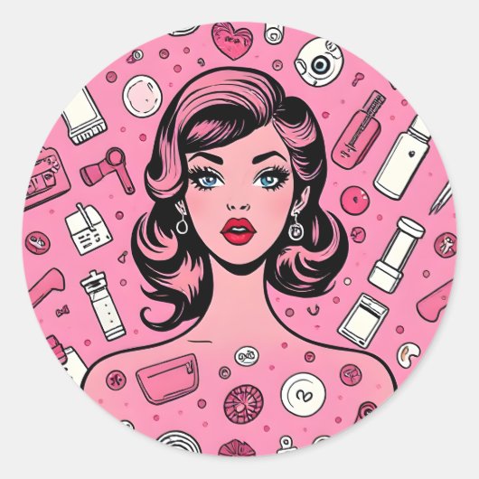 Pop-Art Mädchen-Aufkleber Runder Aufkleber (Vorderseite)