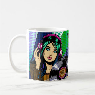 Pop-Art-Mädchen mit personalisierter Schallplatte Kaffeetasse