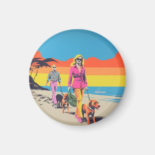 Pop-Art-Magnet, Strandhundespaziergang Magnet