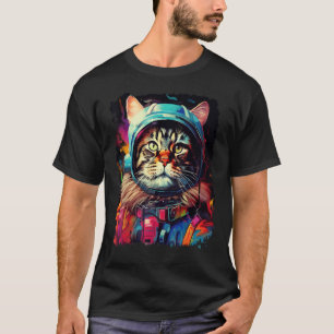 Pop-Art Maine-Coon-Katze Weltraum-Astronaut T-Shirt