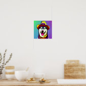 Pop Art Malerei eines Husky-Hundes mit einem Hut Poster (Küche)