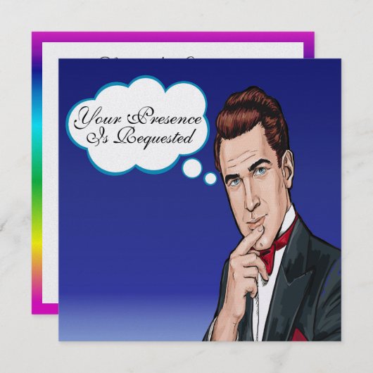 Pop Art Man Feierlichkeiten Einladung (Vorne/Hinten)