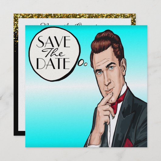 Pop Art Man Feierlichkeiten Einladung (Vorne/Hinten)