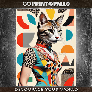Pop Art Mid Century Collage einer Mode Katzenfrau Seidenpapier