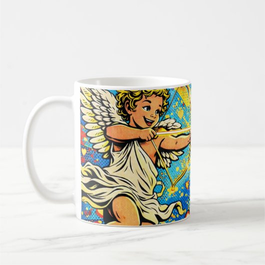 Pop-Art mit zwei Cupids beim Spielen Kaffeetasse (Links)