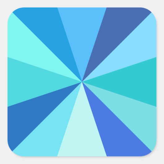 Pop Art Modern 60er Funky Geometric Rays in Blue Quadratischer Aufkleber (Vorderseite)