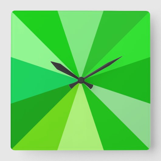 Pop Art Modern 60er Funky Geometric Rays in Green Quadratische Wanduhr (Vorderseite)
