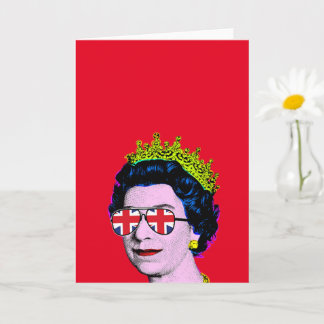 Pop Art Modern Fun HM Queen in Union Jack Brillen Karte