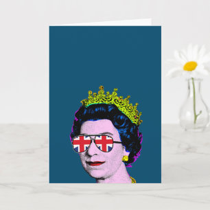 Pop Art Modern Fun HM Queen in Union Jack Brillen Karte