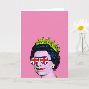 Pop Art Modern Fun HM Queen in Union Jack Brillen Karte