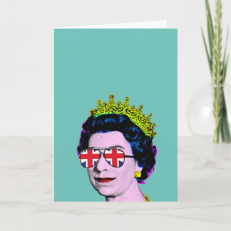 Pop Art Modern Fun HM Queen in Union Jack Brillen Karte