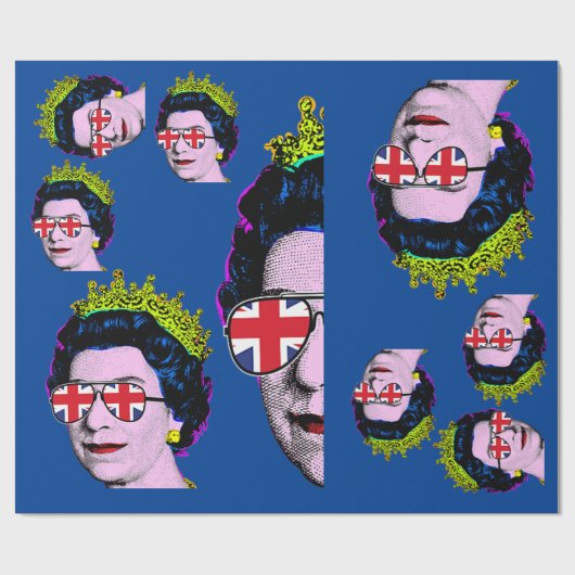Pop Art Modern HM Queen mit Union Jack Brillen  Geschenkpapier (Flach)
