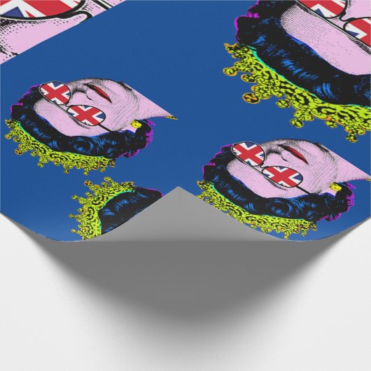 Pop Art Modern HM Queen mit Union Jack Brillen  Geschenkpapier (Ecke)