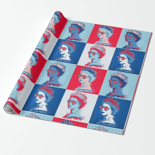 Pop Art Modern HM Queen mit Union Jack Brillen   Geschenkpapier (Ungerollt)