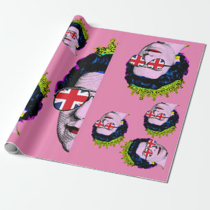 Pop Art Modern HM Queen mit Union Jack Brillen Geschenkpapier
