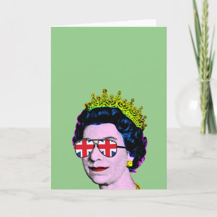 Pop Art Moderne Fun HM Queen in Union Jack Brille  Karte