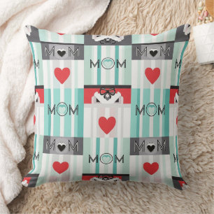 Pop-Art-MOM-Liebesmuster mit Herzen und Schleifen Kissen