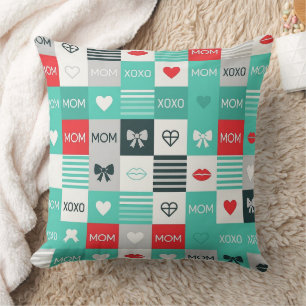Pop-Art-MOM-Liebesmuster mit Herzen und Schleifen Kissen