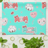 Pop Art MOM Love Pattern in Turquoise (3) Geschirrtuch (Gefaltet)