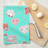 Pop Art MOM Love Pattern in Turquoise (3) Geschirrtuch (Viertel Falte)