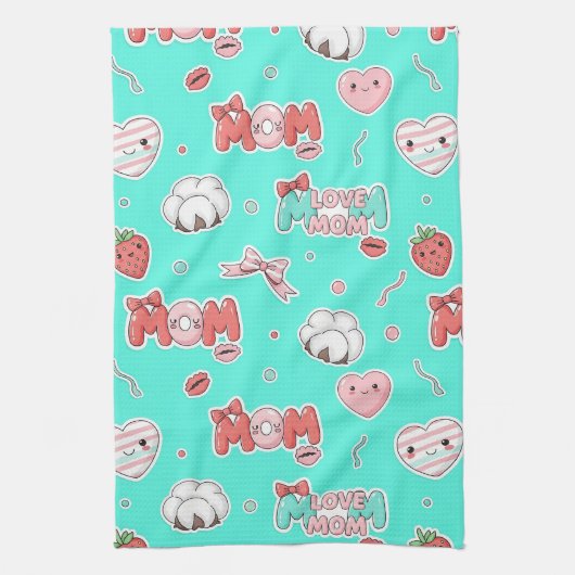 Pop Art MOM Love Pattern in Turquoise (3) Geschirrtuch (Vertikal)