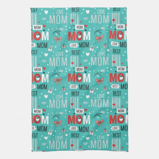 Pop Art MOM Love Pattern in Turquoise (7) Geschirrtuch (Vertikal)