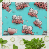 Pop Art MOM Love Pattern in Turquoise (8) Geschirrtuch (Gefaltet)
