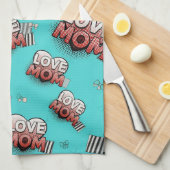 Pop Art MOM Love Pattern in Turquoise (8) Geschirrtuch (Viertel Falte)