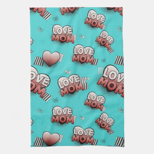 Pop Art MOM Love Pattern in Turquoise (8) Geschirrtuch (Vertikal)