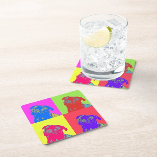 Pop Art Mops Portrait Rechteckiger Pappuntersetzer (Vor Ort)