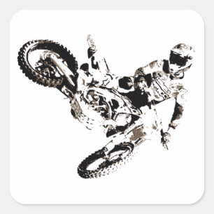 Pop Art Motocross Motorrad Sport Quadratischer Aufkleber