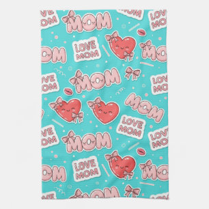 Pop-Art-Muster 'MOM Love' in Türkis (1) Geschirrtuch