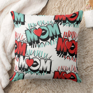 Pop-Art-Muster 'MOM Love' in Weiß Kissen