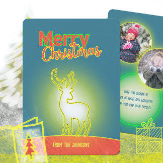 Pop Art Neon Reindeer Zwei Fotos Weihnachten