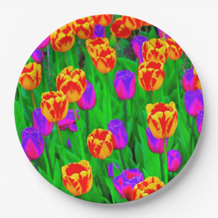 Pop Art Neon Tulips Pappteller