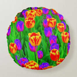 Pop Art Neon Tulips Rundes Kissen