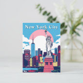 Pop Art New York City Retro Comic Statue Postkarte (Stehend Vorderseite)