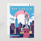 Pop Art New York City Retro Comic Statue Postkarte (Vorne/Hinten)
