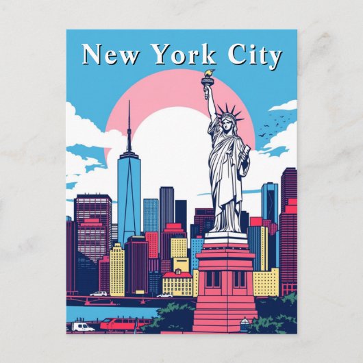 Pop Art New York City Retro Comic Statue Postkarte (Vorderseite)